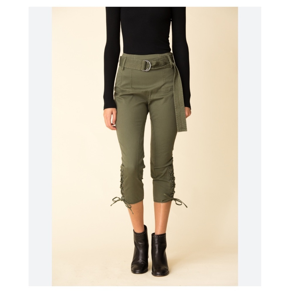 NEW Marissa Webb Hewitt Military Green Cropped Capri Pants Tie Waist Cotton Sz 8